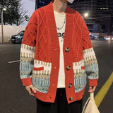 Colorful Cardigan Men Fashion British Style Traditional All-match Comfortable Baggy Twisted Knitwear Chic Advanced Long Sleeve