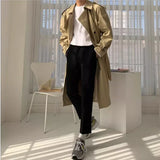 Korean Style Spring Trench Coat Man Streetwear Windbreaker Men Solid Business Casual Loose Sashe Fashion Long Overcoat 남성 트렌치코트