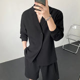 Summer Black/White Sets Men Fashion Long-sleeved Shirt Shorts Two-piece Men Korean Casual Loose Plaid Sets Mens Suit M-2XL