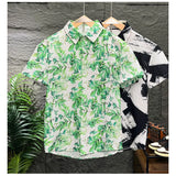 Unisex Printed Short Sleeve Shirts, Fashionable Loose Fit Bubble Grid Blouse, Trendy Casual Tops for Men and Women