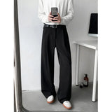 Grey Suit Pants Men Fashion Society Mens Black Dress Pants Korean Loose Straight Casual Pants Mens Office Formal Trousers
