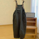 American High-end Denim Overalls Korean High Street Loose Trendy Large-size Tooling Suspender Jumpsuit Aesthetic Chic Streetwear
