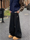 Y2K Streetwear Red Plaid Washed Black Baggy Cargo Jeans Pants For Men Clothing Straight Long Trousers Ropa Hombre