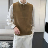 Winter Sweater Vest Men Warm Fashion Slim Fit Sweater Vest Men Korean Casual V-neck Sleeveless Sweater Mens Jumper Clothes