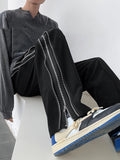 Streetwear Side Split Zipper Loose Casual Straight Pants Men Outdoor Y2k Black Parachute Long Trousers New