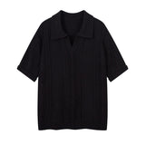 Mens Knit Polo Shirts Streetwear Vintage Argyle Tees Tops Men Oversized Harajuku Summer New Casual Short Sleeve T-Shirts Male