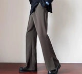Casual Solid Color Side Slit Flared Pants Mens Streetwear Fashion Loose Straight Trousers Men Summer Leisure Ice Silk Pants
