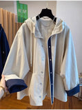 Classic High-end Hooded Windbreaker Women Spring Autumn Style 2025 New Loose Versatile Trendy Hooded Mid-length Jacket