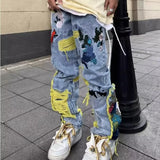 Embroidery heavy industry jeans couple summer trend hip-hop high street American style y2k new brushed loose straight-leg pants