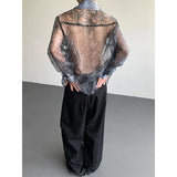 Summer Long Sleeved Shirt Men Fashion Society Mens Dress Shirt Korean Loose Thin Casual Shirt Mens Transparent Shirts M-2XL