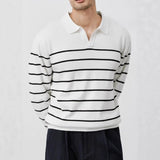 British Retro Patchwork Men Polo Sweater Luxury Trendy V Neck Knit Solid Color Pullovers Leisure Slim Long Sleeve Knitwear M-3XL