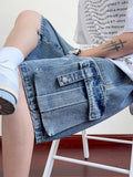 Summer Denim Cargo Shorts Men Flap Pockets Wide Leg Baggy Jeans Shorts Big Size 8XL 7XL 6XL Loose Fit Straight Jean Short Male