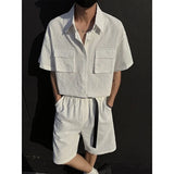 Summer Set Men Fashion Shorts Short Sleeved Shirt Set Men Streetwear Korean Loose Casual Sets Mens Clothing Large Size 5XL