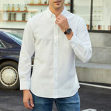 Spring Autumn Men's Casual Business Shirt Oxford Fabric Solid Color Fashion Shirts Single Breasted Simple Style Trendy Button Up