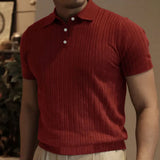 Summer Knit Men's Polo Shirt Business Casual Striped Lapel Short Sleeve Henry Shirt T-shirt Comfortable Men's Clothing