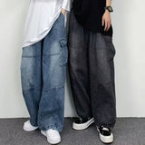 Men New Street Vintage Jeans Male Wide Leg Big Pocket Overalls Y2K Neutral Loose Straight Leg Casual High Street Hip Hop Pants
