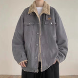 New American Fleece-lined Men Padded Jackets Luxury Harajuku Long Sleeve Streetwear Winter Trendy Chic Turn-down Collar Coats