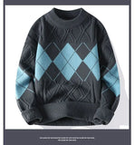 Korean style autumn and winter street fashion personalized splicing round neck sweater for couples loose and casual knitted top