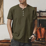Summer Fashion T-shirt Men's Casual Solid Color Button Henry Shirt European And American Style Trend Men's Clothing Hot Sale