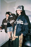 American Retro Striped Coat Contrasting Color Spliced Leather Jacket Japanese Spring Couple Racing Style Leather Jacket Chic