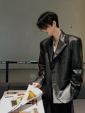 American Leather Jacket Retro Outfit Handsome High-end Men's Niche Shoulder Pad Suit Black PU Leather Jacket Chic Streetwear