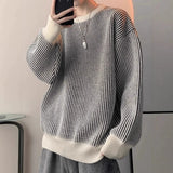 New Japanese Trendy Men Sweater High Street Patchwork Knitted O Neck Long Sleeve Pullover Casual Loose Premium Quality Knitwear