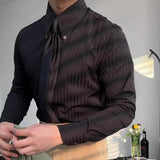 New Italy Business Men Shirts Light Luxury Textured Peaked Lapel Striped Long Sleeve Cardigan Leisure High Quality Blouse M-2XL