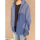 Spring Long Sleeved Shirt Men Oversized Blue Casual Shirt Mens Streetwear Korean Loose Hooded Shirt Man Fashion Shirts M-2XL