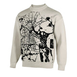 American Trendy Men's Sweaters Winter High Street Spider Web Jacquard O Neck Long Sleeve Pullover Retro Harajuku Gothic Knitwear