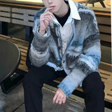 Autumn Winter Fashion Round Neck Long Sleeve Contrast Color Cardigan Men's Clothing Button Vintage Casual All-match Korean Tops