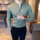 Men's Slim Shirts Spring/Summer High Quality Fashion Long Sleeve Cotton Solid Color Business Casual Men's Clothing Shirts