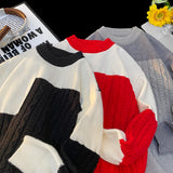 Male Christmas Jumpers Korean Mens Patchwork Color Sweaters New Fashion Winter High Quality Luxury O-neck Sweater
