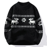 American style trendy street hip-hop personalized graphic round neck sweater for couples loose retro Harajuku knit casual top