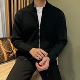 Japanese Stand Collar Men Cardigan Jacket Light Luxury Trendy Knitted Zip-up Long Sleeve Sweater Coat Premium Quality Knitwear