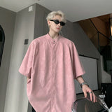 Harajuku Blouses Men Bamboo Leaf Print Shirt Streetwear Button Up Short Sleeve Shirts Chinese Style Tops Unisex Cool Summer