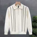 Men's Jersey Luxury Polo Neck Zipper Knit Sweater Casual Fashion Solid Color Long Sleeve Pullover Premium Quality Knitwear M-3XL