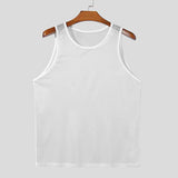 Summer Men's Luxury Knit Fashion Transparet Tank Tops O Neck Sleeveless Mesh Sexy Solid Color Vest Breathable Party Men Clothing