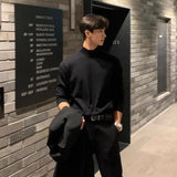 Autumn Stand Up Collar Sweater Men Slim Warm Black Knitted Pullover Men Korean Casual Long Sleeved Sweater Mens Jumper Clothes