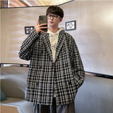 Korean Style Men Blazer Luxury Loose Fit Jackets Small Plaid High Quality Designer Suit Coat Male