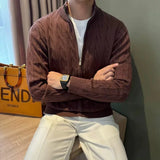 Autumn Retro Men's Zipper Cardigan Jacket Trending Jacquard Solid Color Long Sleeve Sweater Coats Premium Quality Knit Outerwear