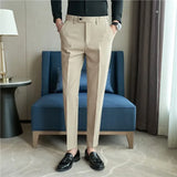 Men Suit Pant Plus Size 40 38 Autumn Solid Elastic Waist Dress Pants Men Slim Business Office Social Ankle Length Trousers
