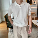 New Fashion Business Tops Men's Polo Shirt Light Luxury Leisure Knitted V Neck T-shirts for Man Korean Popular Short Sleeve Tees