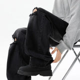 Straight Loose Wide Leg Jeans Mens Washed Classic Trousers Ripped Destroyed Drag Floor Length Bulk Wholesale Trendy Streetwear