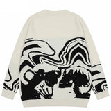 Men Streetwear Sweater Retro Painting Skull Graphic Hip Hop Knitted Sweater Vintage Pullover Casual Wool Sweater Hipster