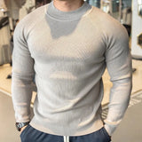New American Style Men Basic Sweater Fashion Fitness Knit Solid Color Long Sleeve Pullover Casual O Neck Retro Splicing Knitwear