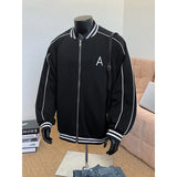 New Men's Casual Jacket Coat Embroidery Letter Logo Striped Patchwork College Baseball Jackets Zipper Outerwear Male Clothes