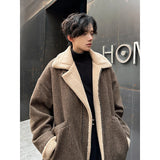 Men Winter Berber Fleece Jacket Parka Coat Mens Multi-pockets Stand Collar Casual Thick Warm Jacket Man Khaki/Dark Gray