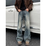 American Street Spring and Autumn Men and Women Trendy Hip Hop Straight Wash Jeans Couple Loose Retro Loose Casual Pants y2k