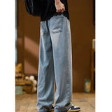 Men New Baggy Jeans Fashion Y2K High Street Retro Blue Trousers Elastic Drawstring Straight Wide Leg Loose Casual Denim Pants