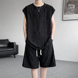Summer Set Men Fashion Black Ripped Vest Shorts Two-piece Sets Men Streetwear Hip-hop Loose Hole Sets Man Hollow Out Set